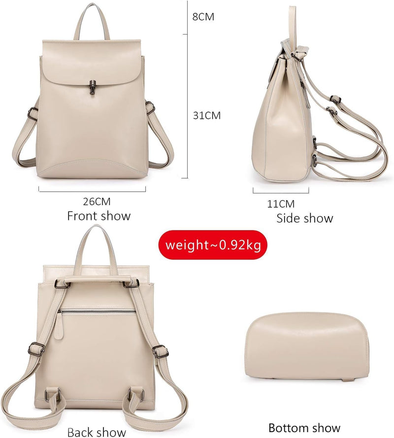 Realer Echtes Leder Rucksäcke Geldbörsen für Frauen Schultertasche Beige, Beige