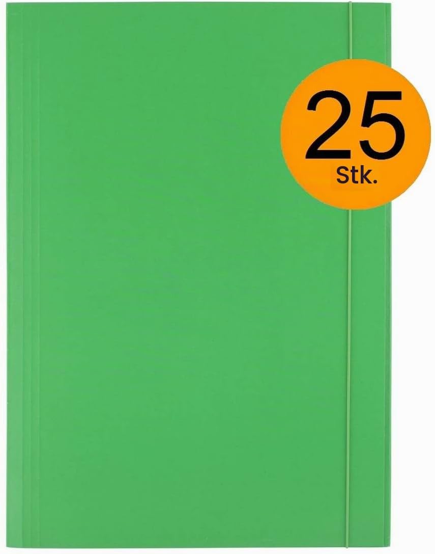 D.RECT 25 Stück Sammelmappe aus Karton | Postmappe mit Gummiband | 300g Grün Grün 25 Stück, Grün 25