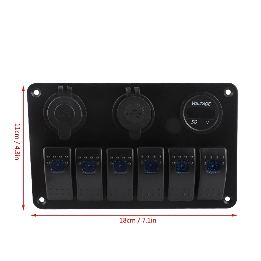 KIMISS ABS 6 Gang Wasserdichte ON-OFF Kippschalter Panel Dual USB Buchse Ladegerät LED Voltmeter 12