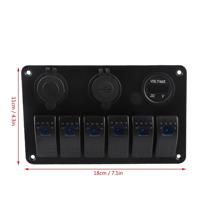 KIMISS ABS 6 Gang Wasserdichte ON-OFF Kippschalter Panel Dual USB Buchse Ladegerät LED Voltmeter 12