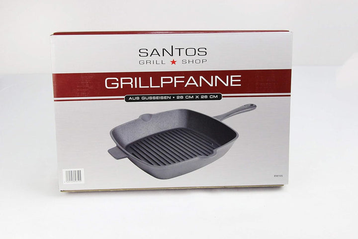 SANTOS Grillpfanne quadratisch mit Griff 26x26cm - Gusseiserne Pfanne - Schmoren, Braten, Grillen, B