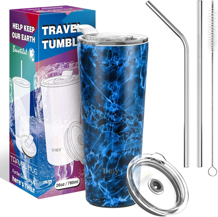 Tumbler Kaffeetasse aus Edelstahl – THILY 780 ml dreifach isolierter Weithals-Reisebecher mit spritz