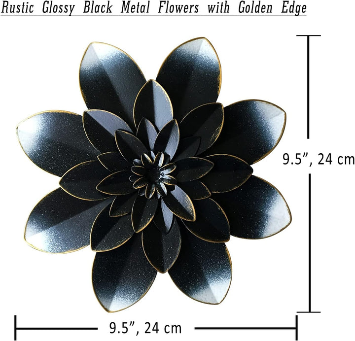 Picfarce Schwarze MetallBlumenWandkunstDekoration, 24,1 cm, rustikale, moderne Blumenskulptur, UsedL