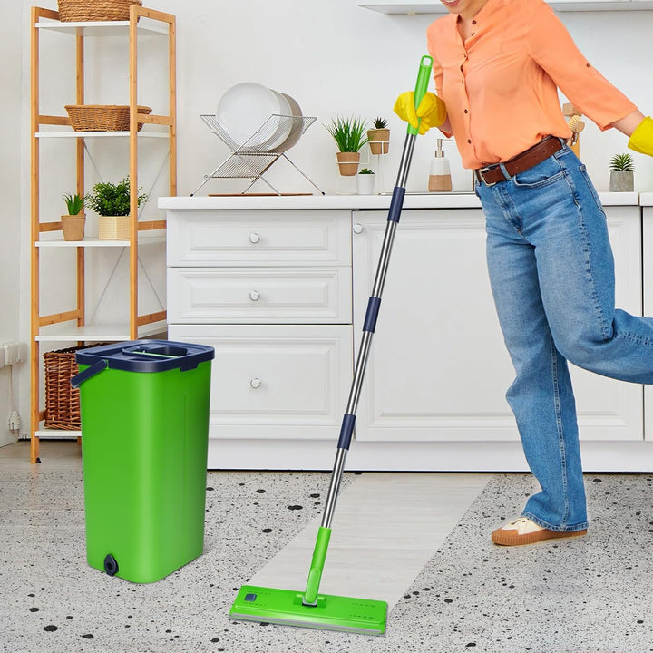 MASTERTOP Wischmopp Set mit Eimer, Bodenwischer und Eimer mit Auswringfunktion, Nass- und Trockenmop