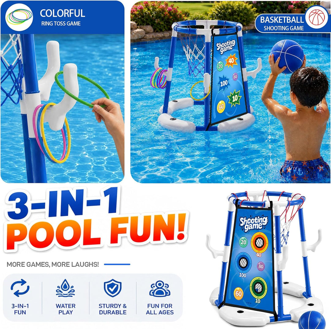 Ronronner 3-in-1 Pool Basketballkorb für Den Pool, Pool Spielzeug mit Sticky Ball Toss & Ring Toss,
