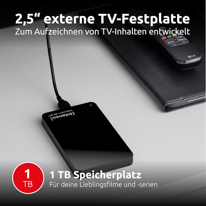 Intenso 6021460 Memory Play 1TB externe TV-Festplatte (6,35 cm (2,5 Zoll), 5400rpm, 8MB Cache, USB 3