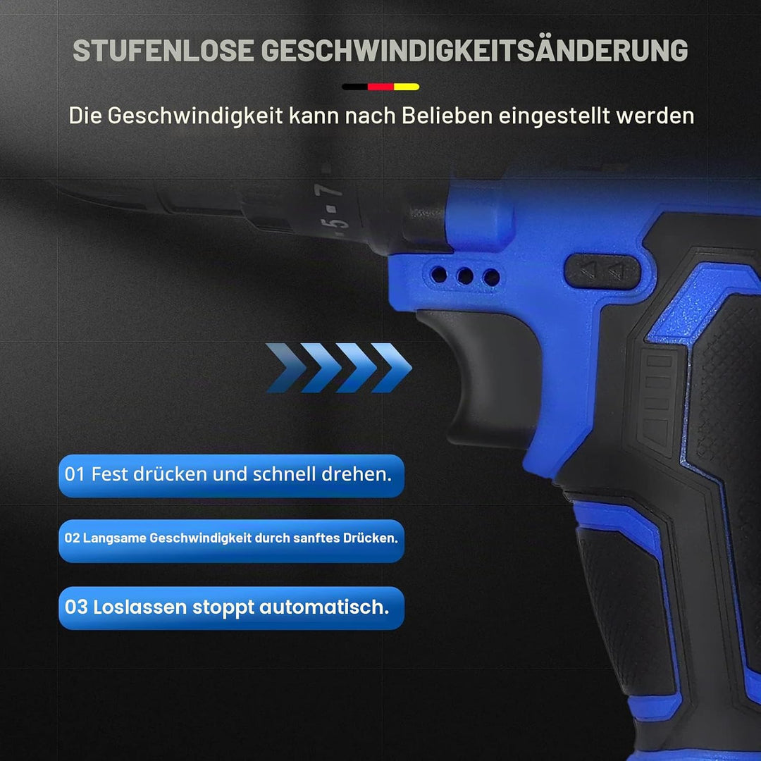 Akku-Bohrschrauber Akkuschrauber 45Nm, 21V Akku-Bohrmaschine mit 1×1.5Ah Akku, 25+1 Drehmoment Akkub