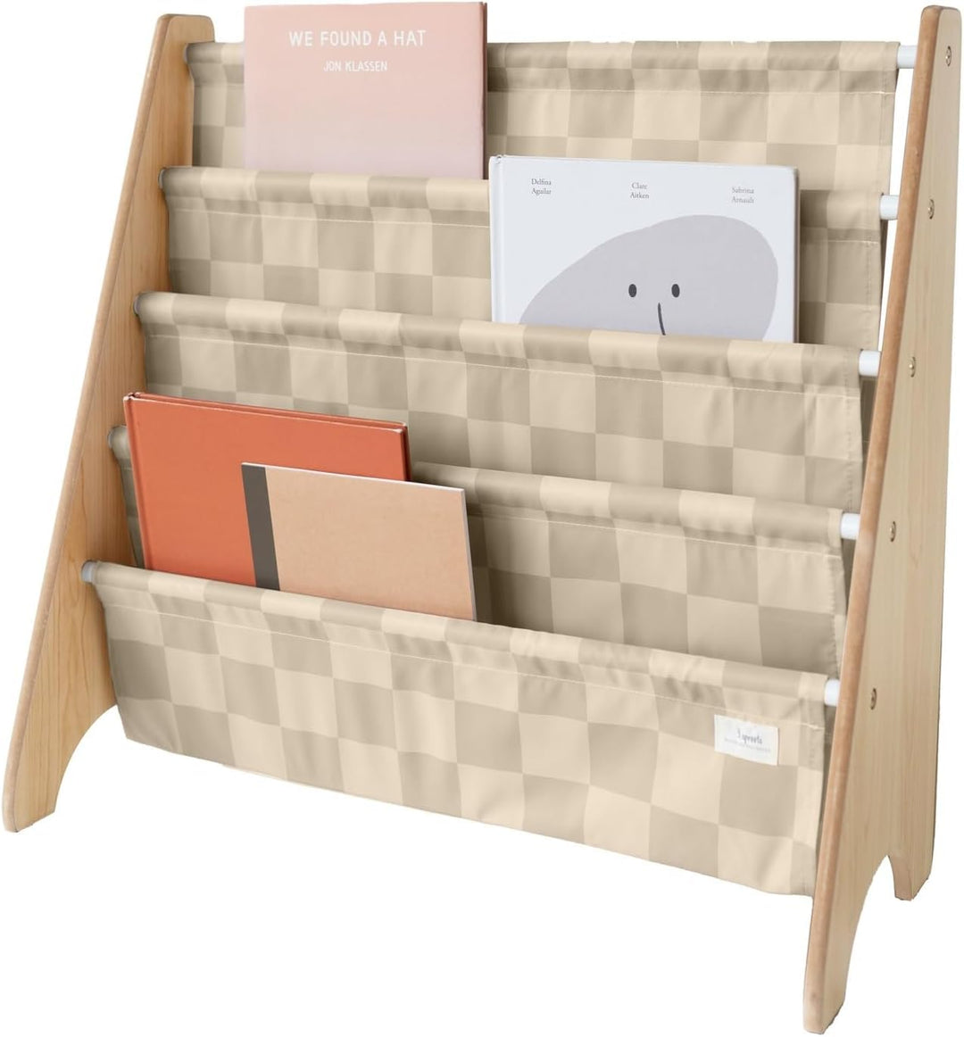 3 Sprouts Kinder Bücherregal aus Holz – Montessori Regal für Kinderzimmer - Schachbrettbeige, Schach
