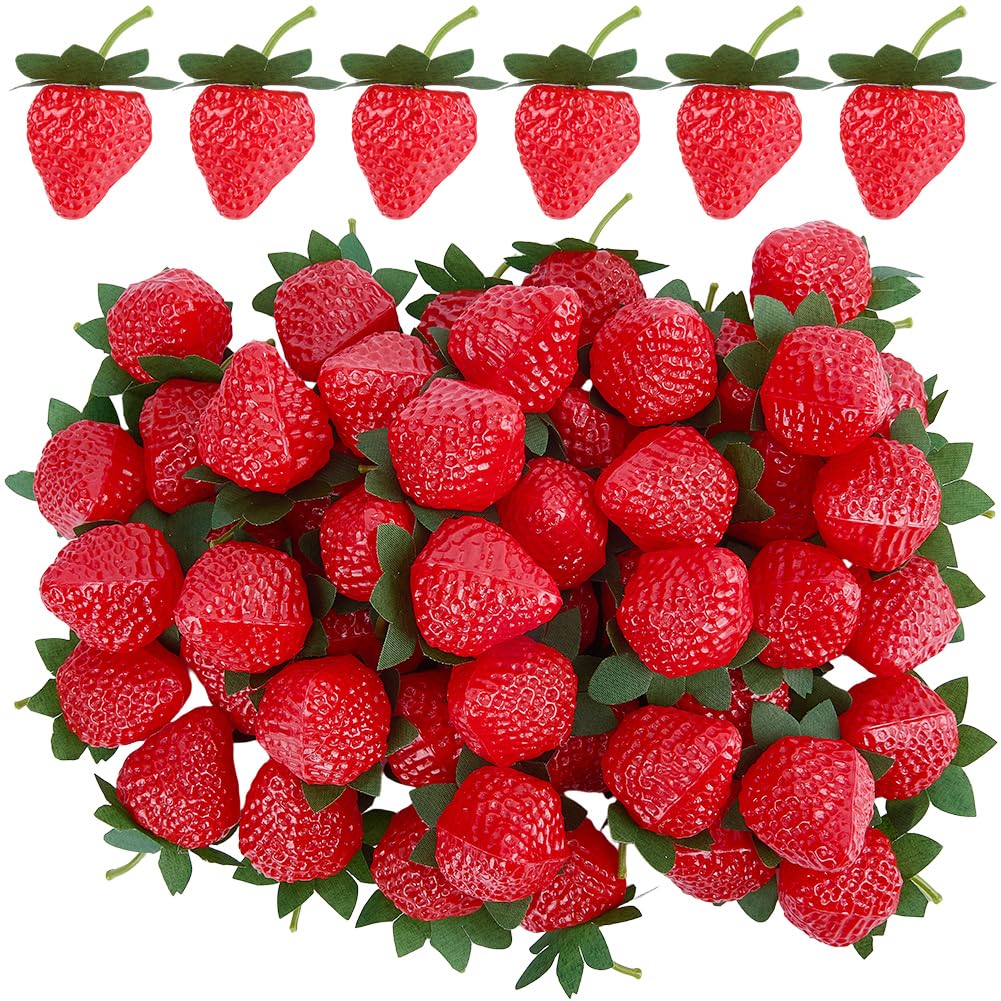 50 Stück Künstliche Erdbeeren Deko Kunststoff Erdbeeren Spielzeug Lebensmittel Plastik Kunstfrüchte