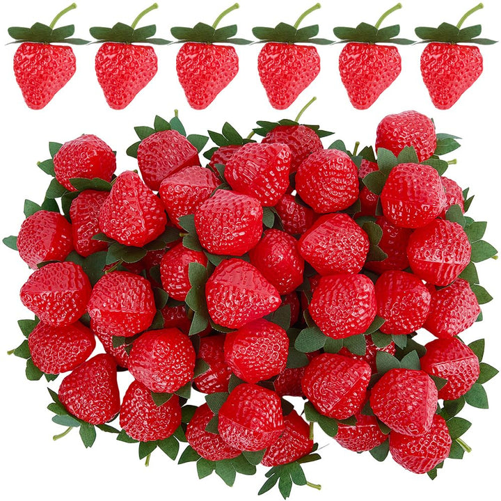 50 Stück Künstliche Erdbeeren Deko Kunststoff Erdbeeren Spielzeug Lebensmittel Plastik Kunstfrüchte