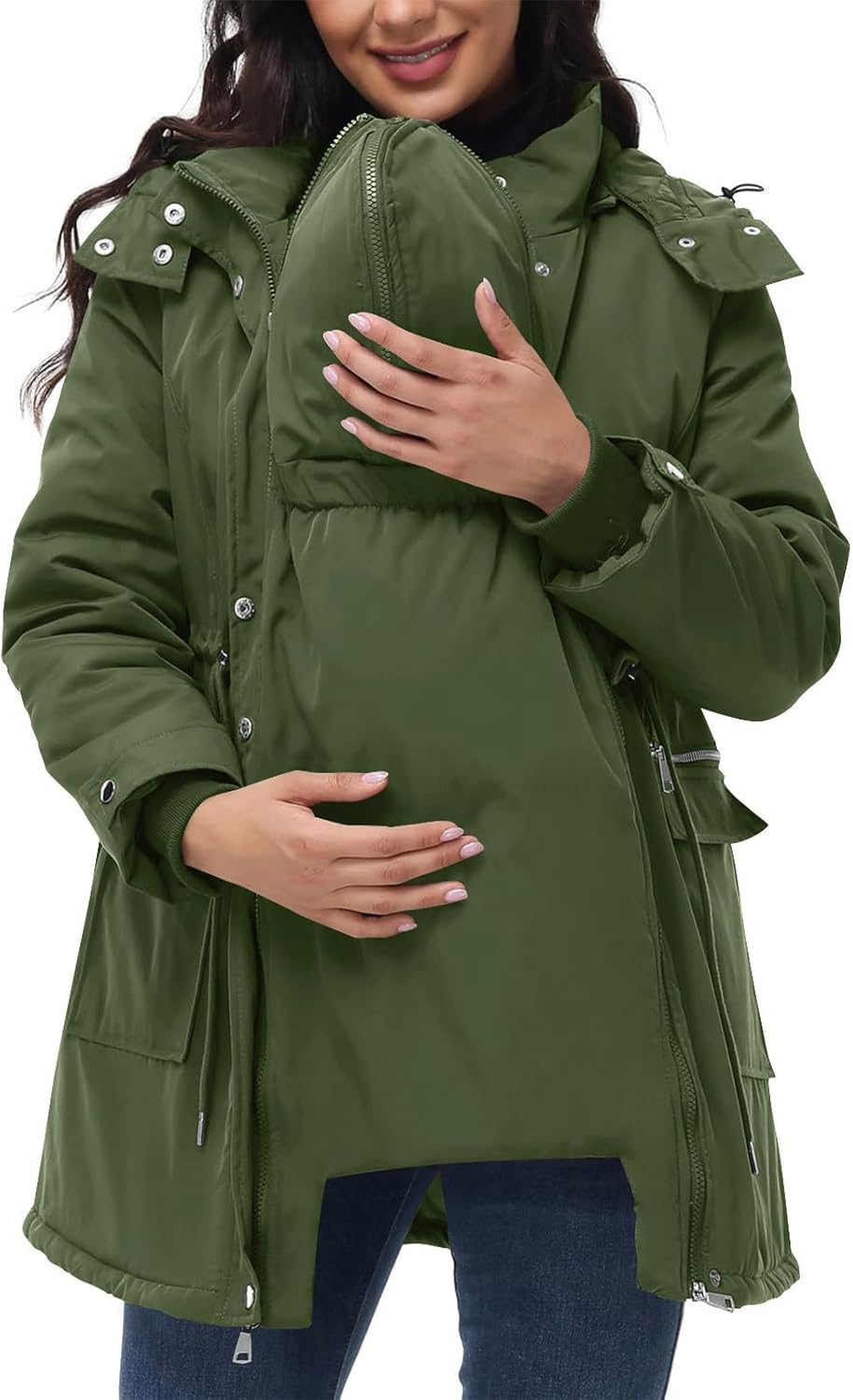 SYDUZAX Wintermantel Damen Warm Winterjacke Gefüttert Winter Parka Umstands Baumwolljacke 3 in 1 Win