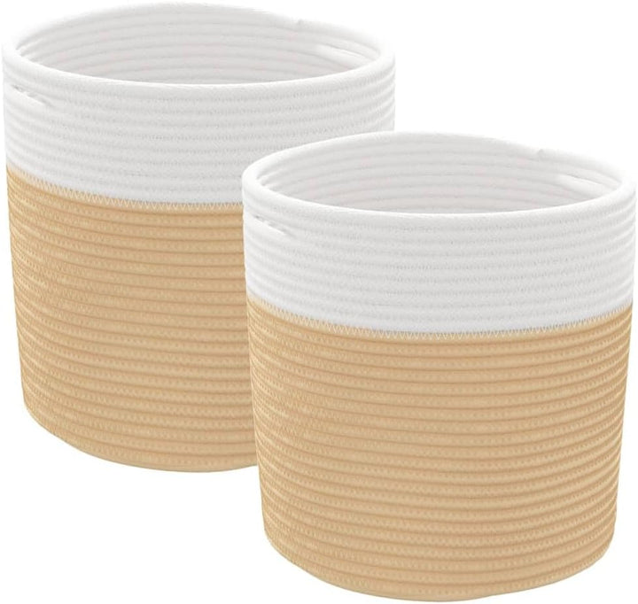 2er Set Aufbewahrungskörbe Beige Weiss, Faltbare Baumwollkörbe für Kinderzimmer, Spielzeugkorb Ø28x2