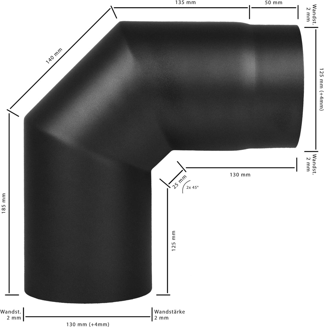LANZZAS Ofenrohr Bogen 90° ohne Tür, im Durchmesser DN 130 mm, Farbe: schwarz - weitere Rohre aus un