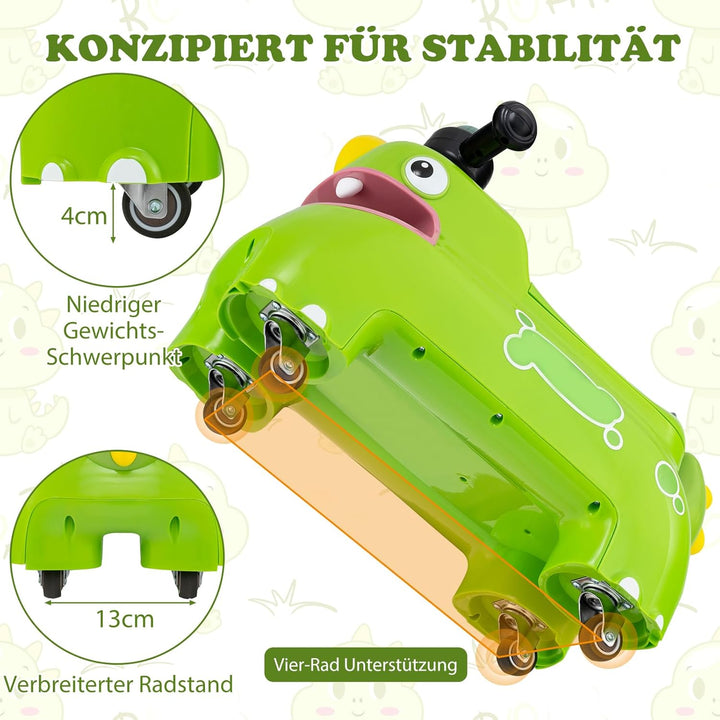 COSTWAY Rutschauto, Rutschfahrzeug mit Stauraum unter dem Sitz, Dinosaurier Schiebauto mit Lichter &
