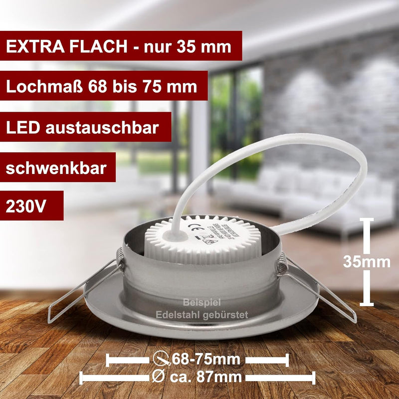 trendlights24 Decora Decken Einbaustrahler flach 35 mm 230V 5er Set - LED Spots je 5W Neutralweiss 4