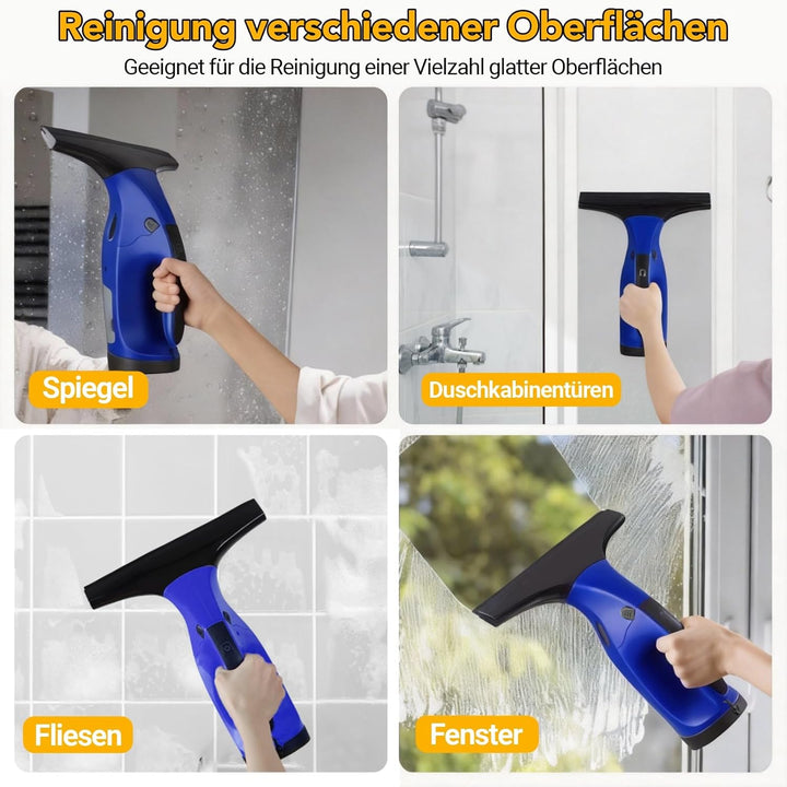 Fenstersauger, wiederaufladbarer Fensterabzieher, streifenfrei mit 28 cm und 17 cm Abzieherklingen,