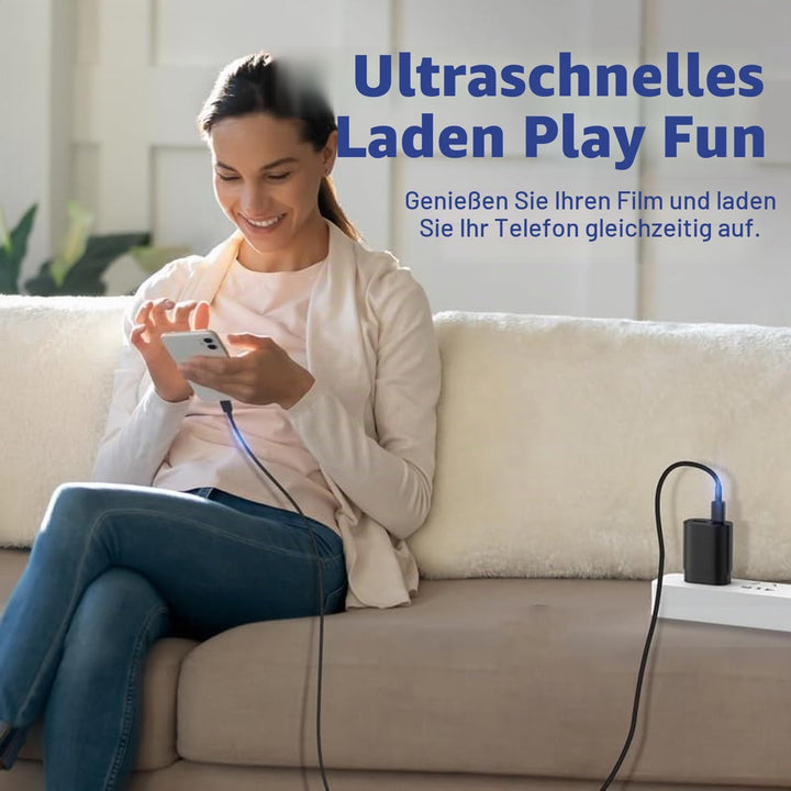 2er Pack USB C Ladegerät mit 2m Schnellladekabel 25W 2Port Schnellladegerät USB A &amp; USBC für Samsung