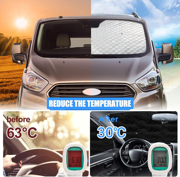 Thermomatte Fahrerhaus Innen für Ford Transit Custom, 5 STK Wasserdicht UV-Proof Sonnenschutz Auto F