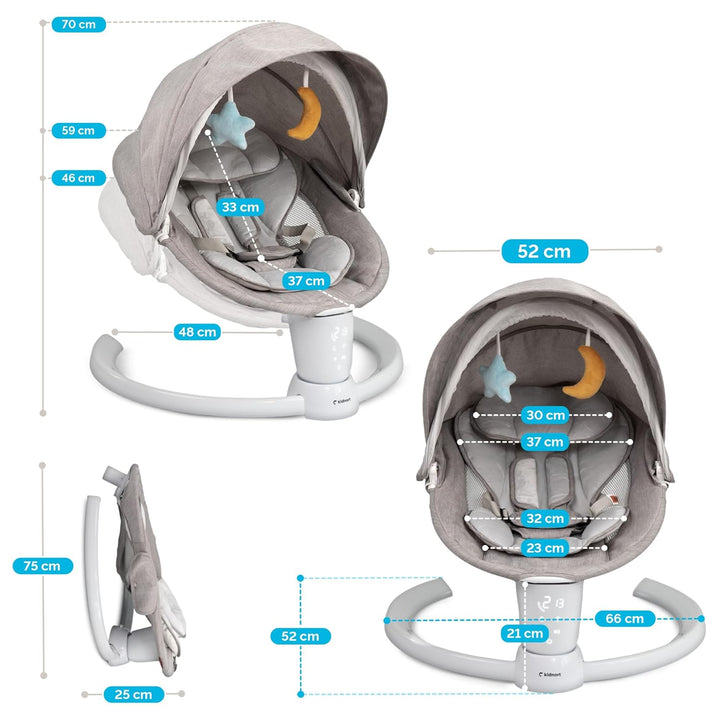 Drom Elektrische Babywippe für Kinder bis 9 kg, baby wippe mit Fernbedienung und Bluetooth, 5 Schauk