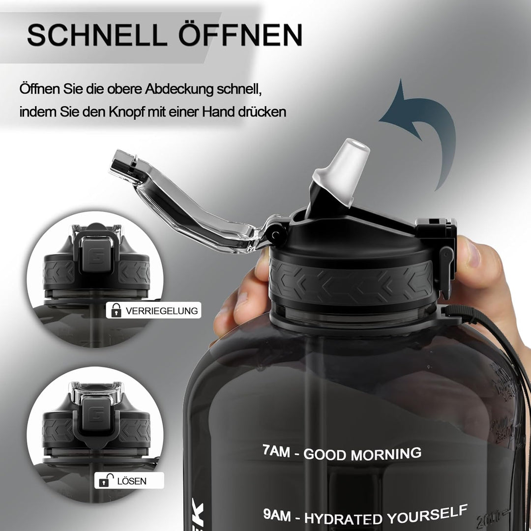 3L Trinkflasche mit Strohhalm, BPA Frei | Grosses Fassungsvermögen, Breite Öffnung, Fitnessstudio, T
