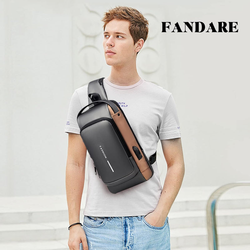 FANDARE Brusttasche Sling Bag Geschäft Schultertasche mit USB-Ladeanschluss Passwortschutz Crossbody