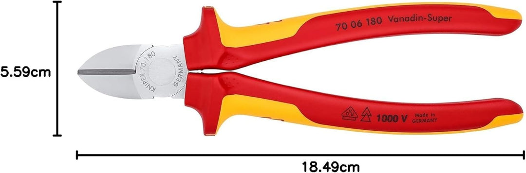 Knipex Seitenschneider verchromt, isoliert mit Mehrkomponenten-Hüllen, VDE-geprüft 180 mm 70 06 180