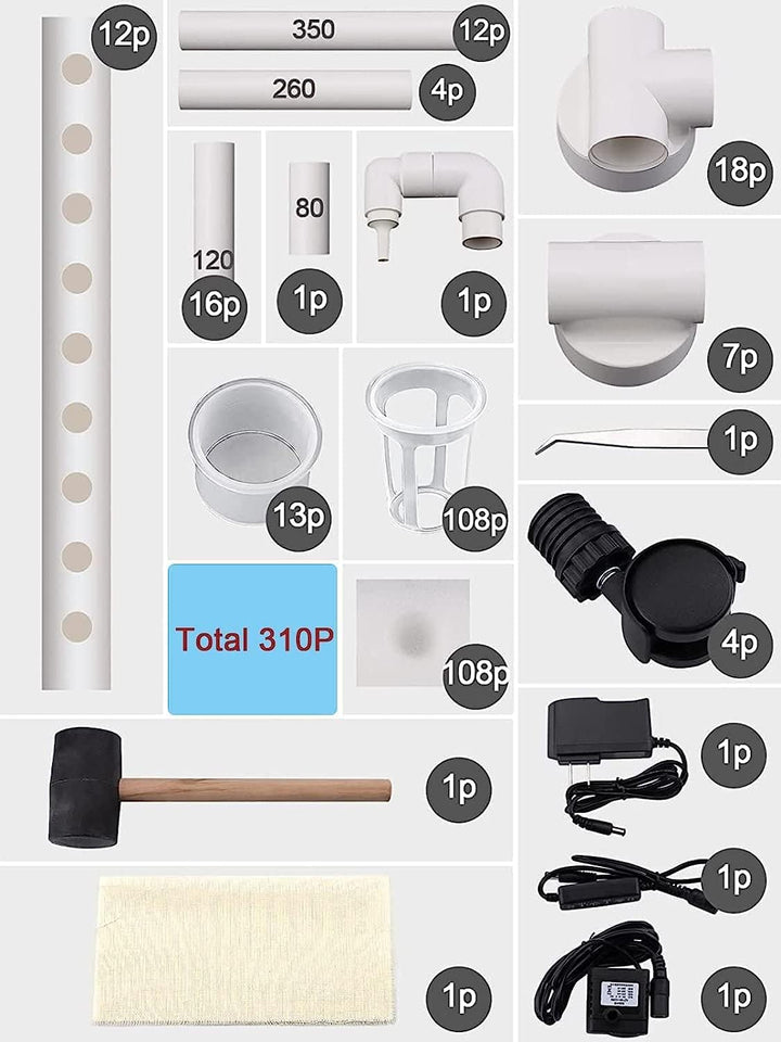 Kalolary Hydroponic Site Grow Kit, 108 Standorte 12 Rohre Hydroponisches System mit Wasserpumpe 4 Sc