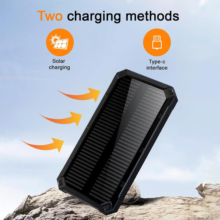 Solar Power Bank 20000mAh,Wasserdichtes Tragbares Powerbank Solarpanel mit 2 USB-Anschlüssen 1 Typ-C