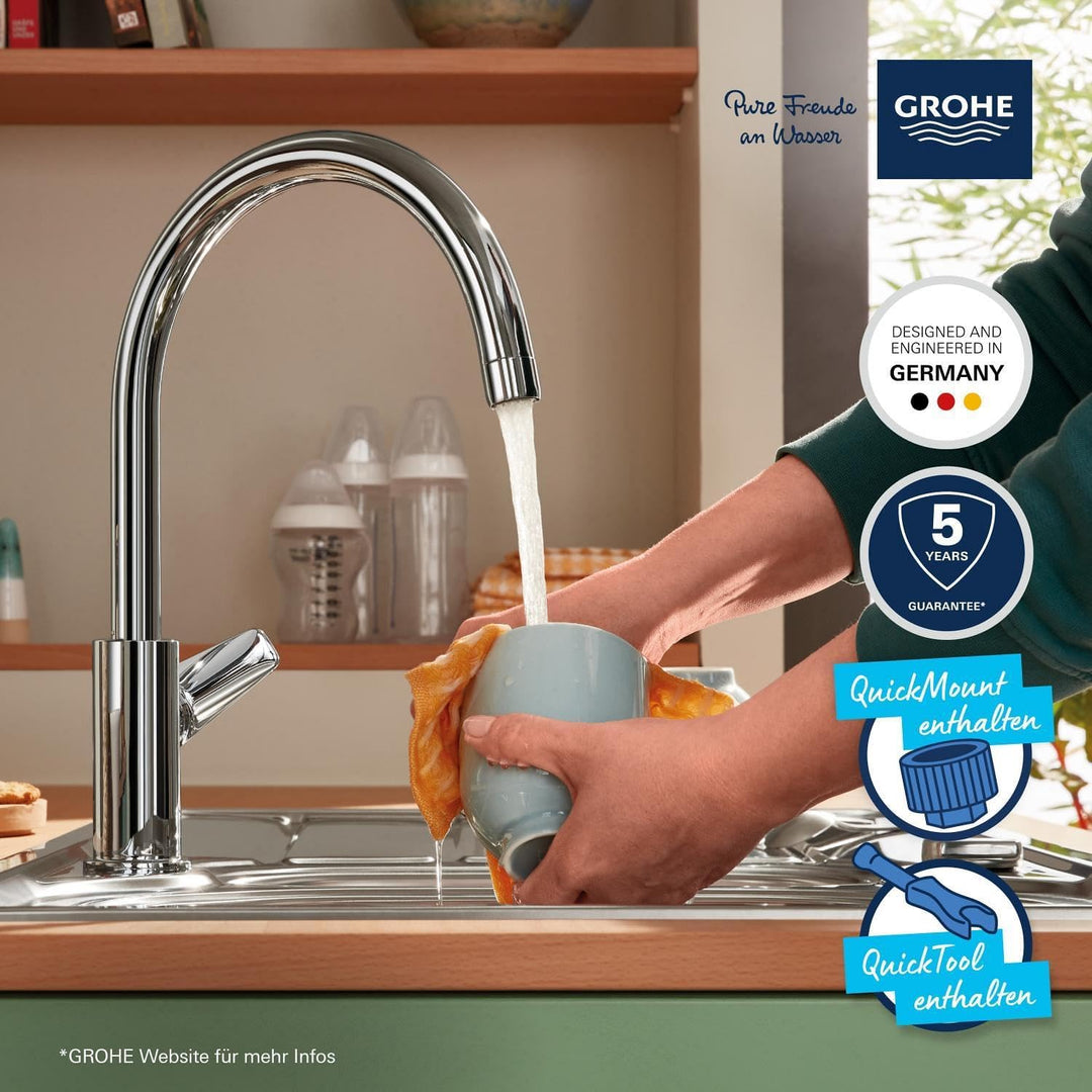 GROHE Start Edge - Einhand-Spültischarmatur (1/2", Schwenkbereich 360°, hoher Auslauf), chrom, 30529