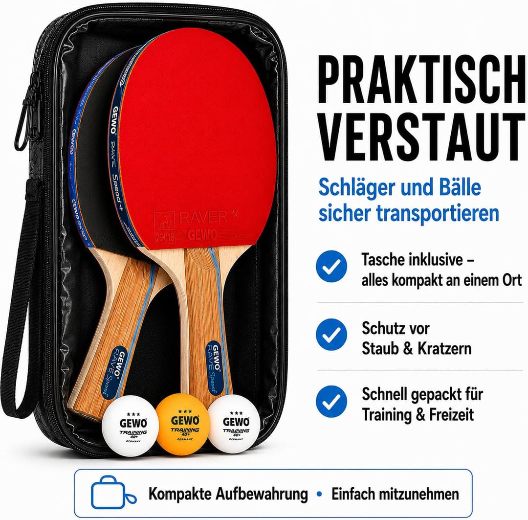 GEWO Rave Speed Tischtennisschläger Set - Kontrollierter Anfänger-Tischtennisschläger mit 3 Bällen -