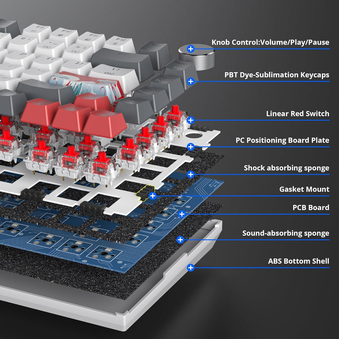 SOLIDEE 75% mechanische Gaming-Tastatur,hot-swap-fähige Tastatur mit rote Schalter,RGB-Hintergrundbe