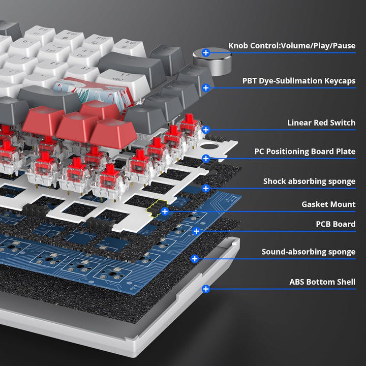 SOLIDEE 75% mechanische Gaming-Tastatur,hot-swap-fähige Tastatur mit rote Schalter,RGB-Hintergrundbe