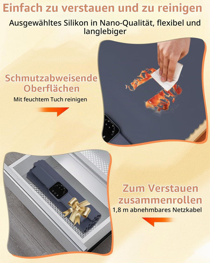 Warmhalteplatte für Speisen, Elektronisch Wärmeplatte mit 5 Temperatureinstellungen, Faltbare Siliko