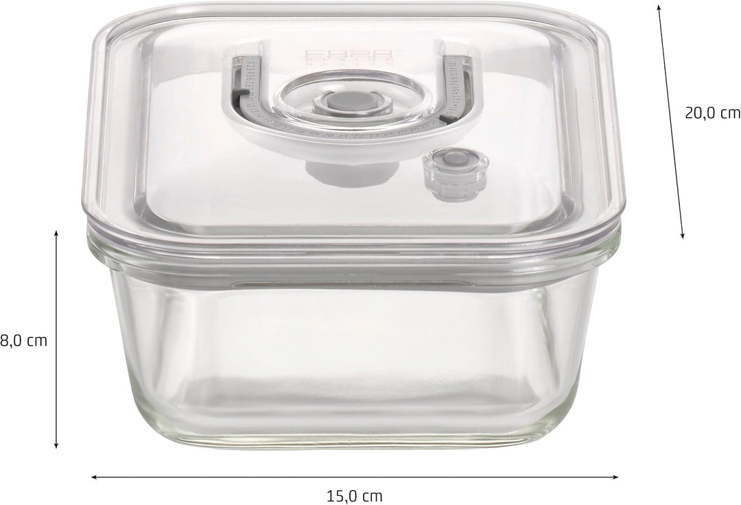CASO VacuBoxx E-Set - 4 extrem stabile eckige Vakuumbehälter aus Borosilikatglas, BPA-Frei, hitzebes