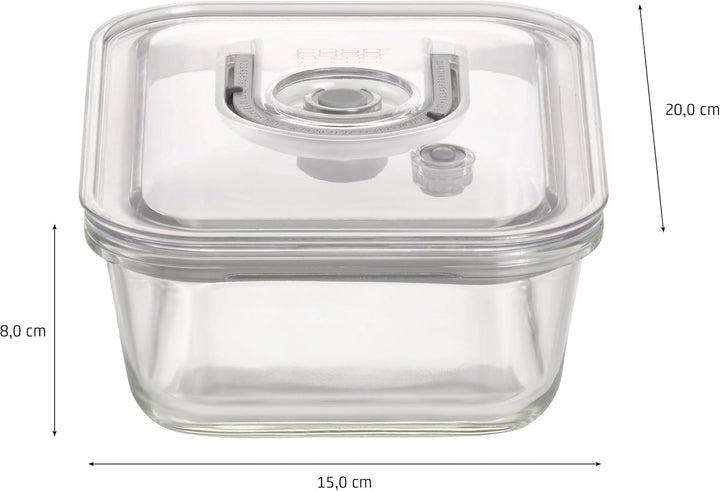 CASO VacuBoxx E-Set - 4 extrem stabile eckige Vakuumbehälter aus Borosilikatglas, BPA-Frei, hitzebes