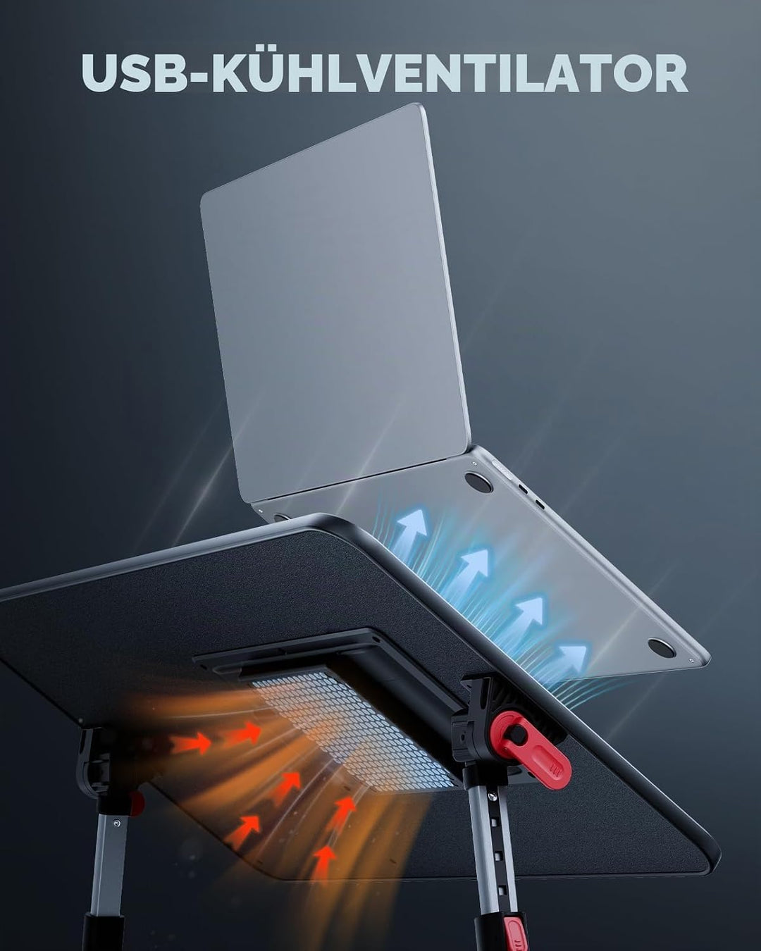 Kühltisch, Schreibtisch mit USB Anschluss, SAIJI Betttisch, Lapdesk mit Ventilator, Verstellbarer La