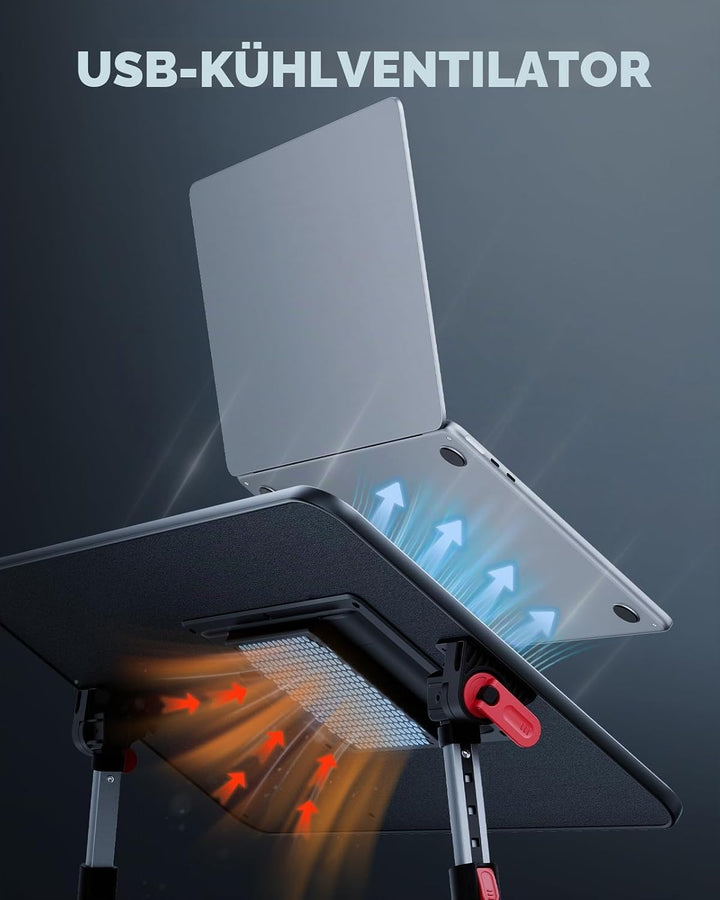 Kühltisch, Schreibtisch mit USB Anschluss, SAIJI Betttisch, Lapdesk mit Ventilator, Verstellbarer La