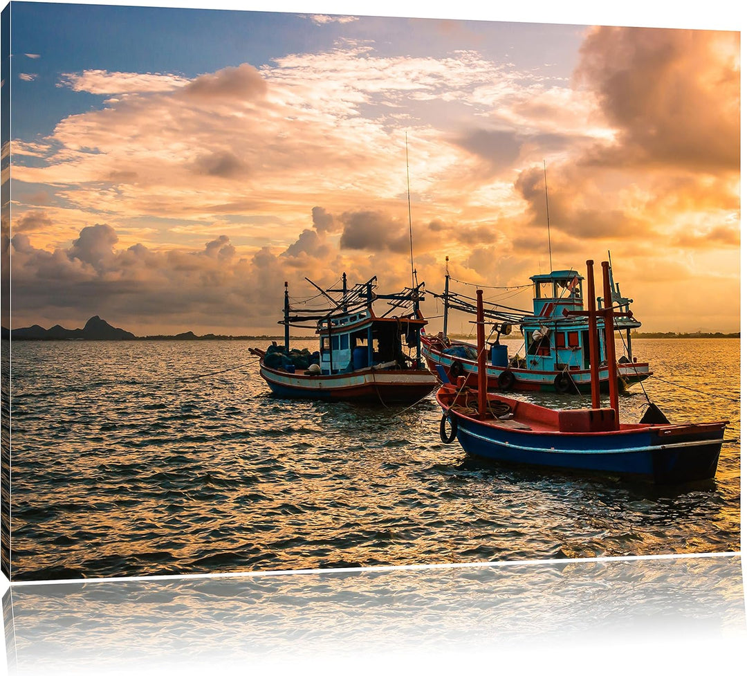 Pixxprint thailändische Fischerboote im Meer als Leinwandbild/Grösse: 100x70 cm/Wandbild/Kunstdruck/