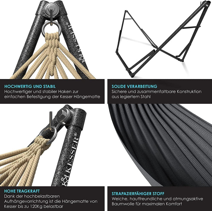 KESSER® Hängematte Vill mit Gestell Metall Faltbar verstellbar Stabiler Rahmen Indoor & Outdoor Mit
