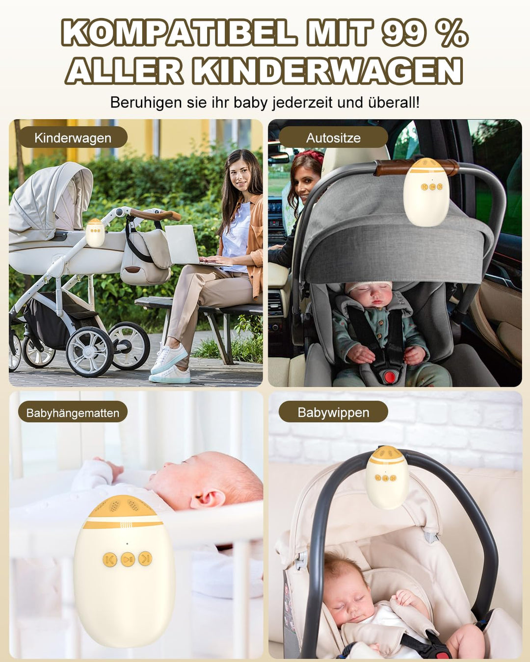 Kinderwagenschaukler, Einschlafhilfe Baby Wiederaufladbar, 2 Halterungen | 11 Beruhigende Klänge,Stu