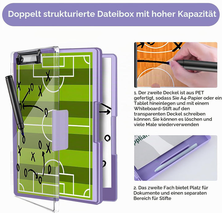 Klemmbrett a4 mit Aufbewahrungsfach, Lila Kunststoff-Klemmbrett, Leichtes Zwischenablage, Tragbares