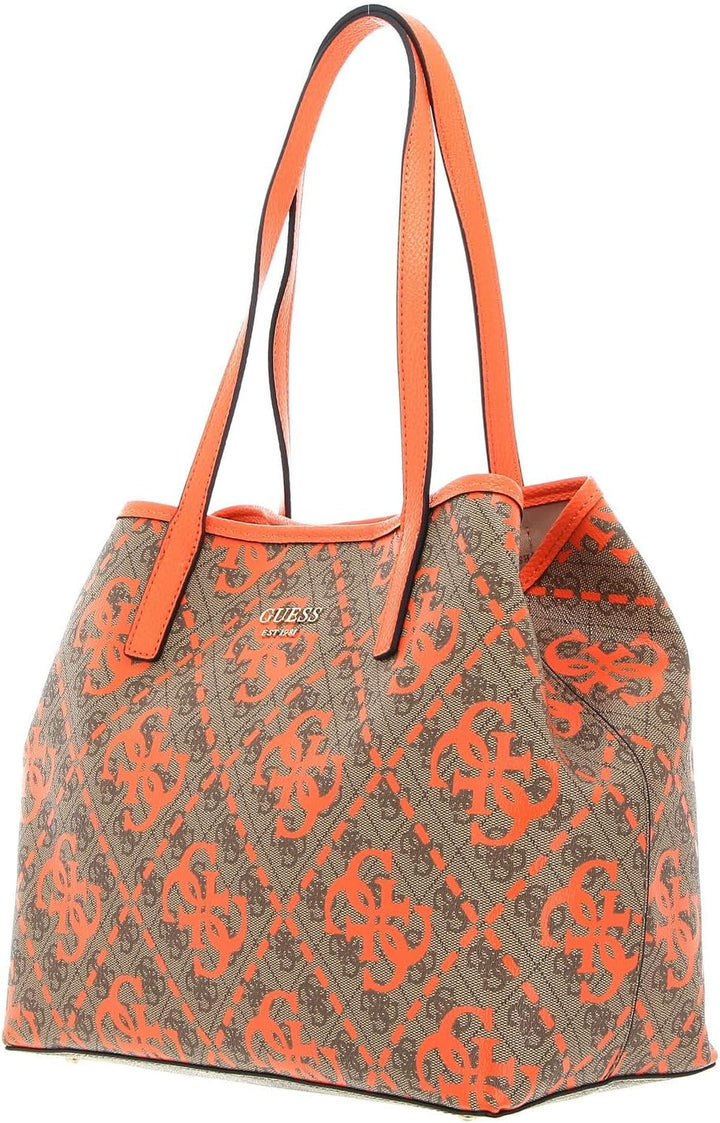 GUESS Damen Vikky Large Tote Bag Latte -Logo/Orange, Latte -Logo/Orange