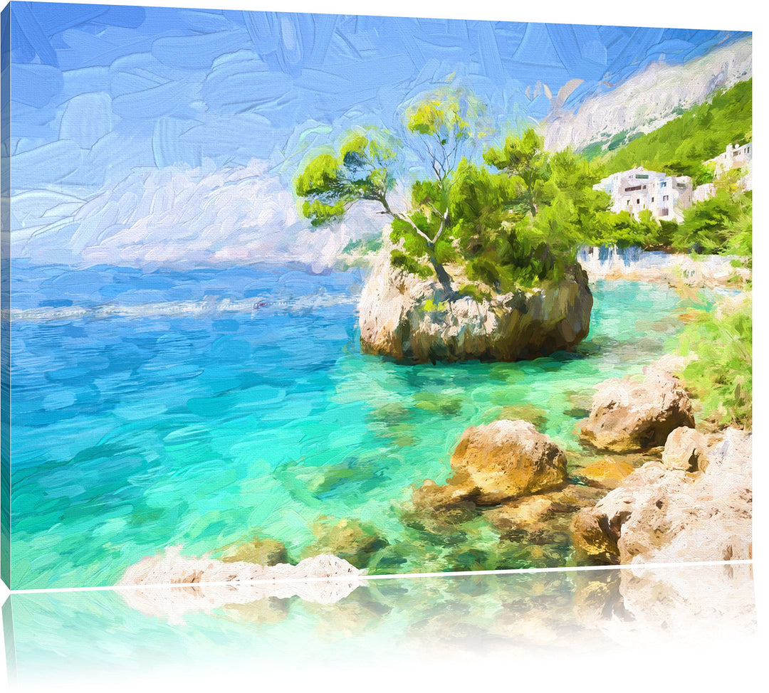 Pixxprint Dalmatia Strand in Kroatien als Leinwandbild/Grösse: 100x70 cm/Wandbild/Kunstdruck/fertig