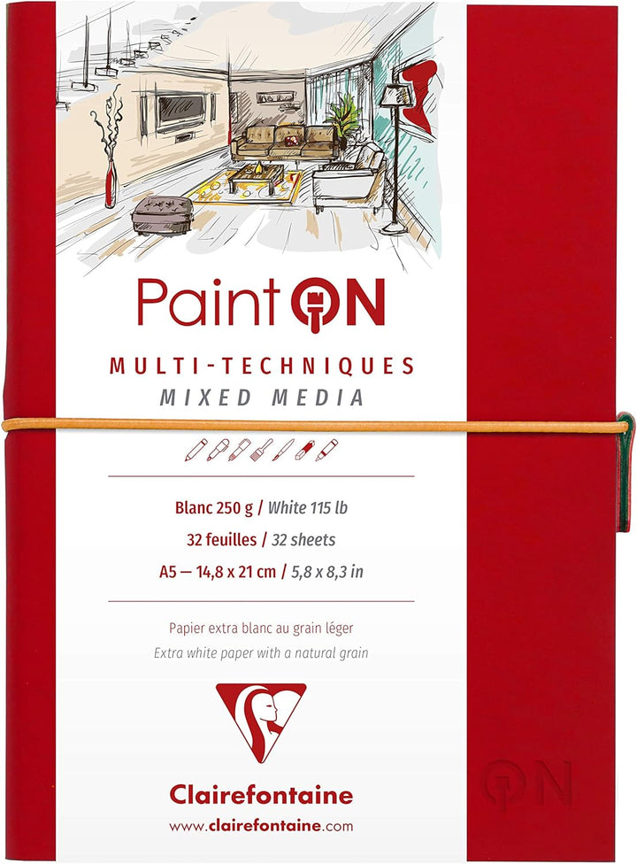 Clairefontaine 975181C Skizzenheft mit Fadenbindung Paint'On (32 Blatt, 250g) 1 Stück weiss weiss oh