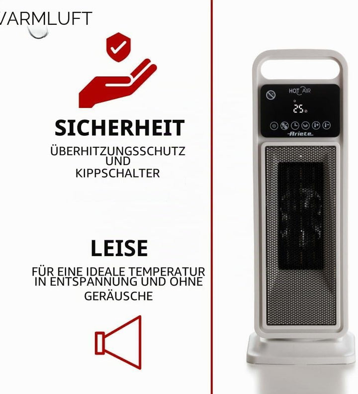 Ariete 8212 Elektrischer Turmheizer, 2000 W, Ventilationsfunktion, Oszillationsfunktion, Timer bis z