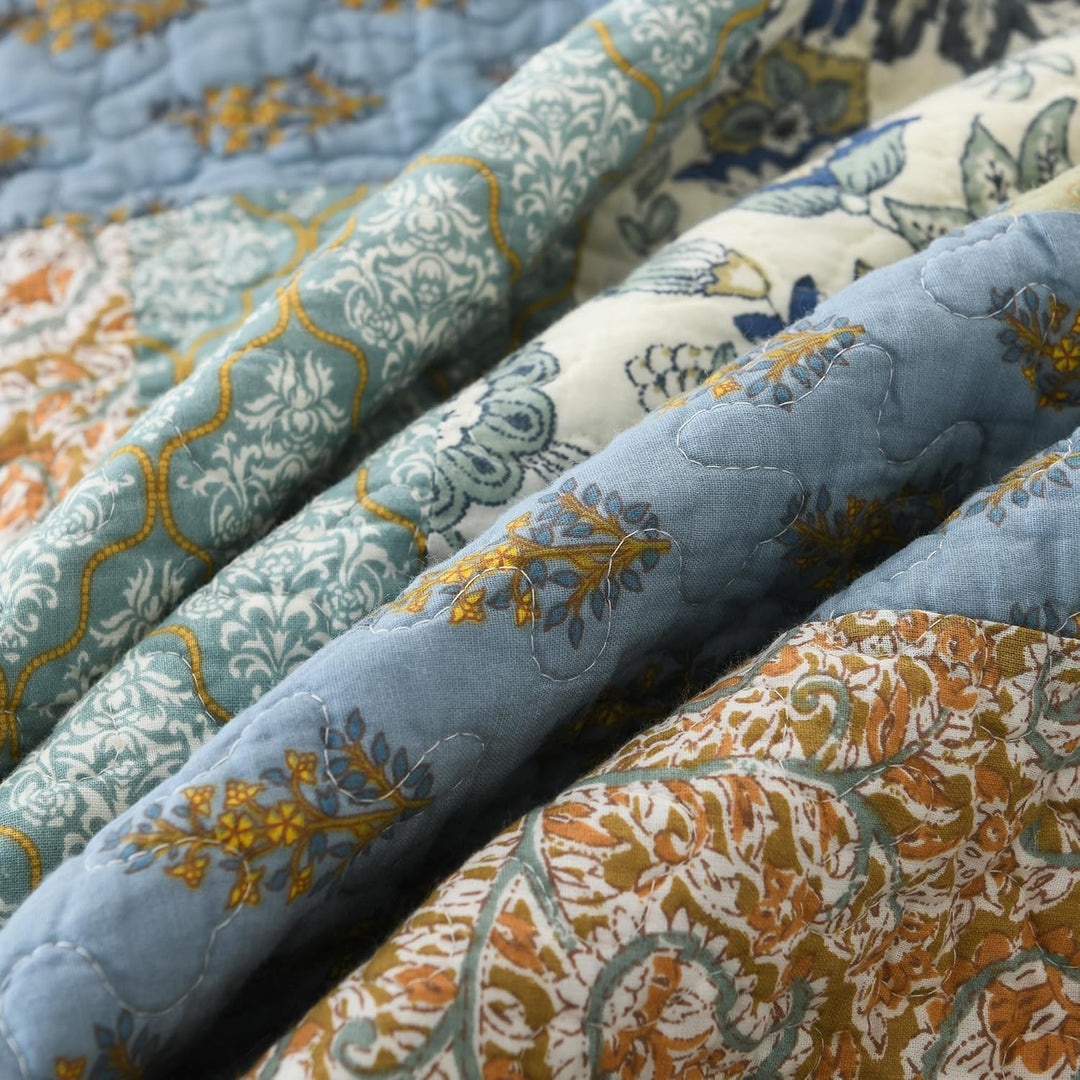 NEWLAKE Tagesdecke-Set mit echter Stickerei, Bohemian-Blumenmuster, King-Size King Böhmisches Blumen