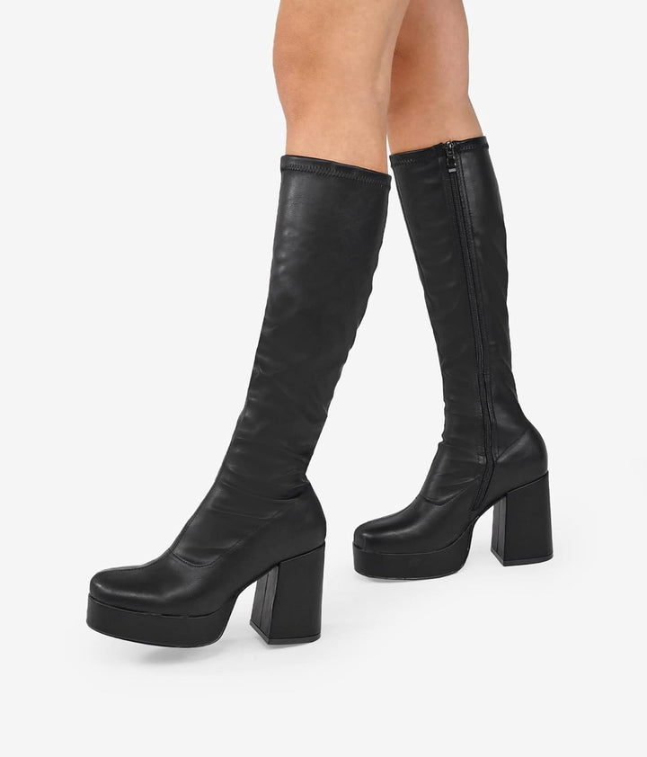 BOSANOVA 39,5 cm hohe Stiefel mit Plateau-Sohle mit breitem Absatz, Reissverschluss, Damenschuhe, Sc