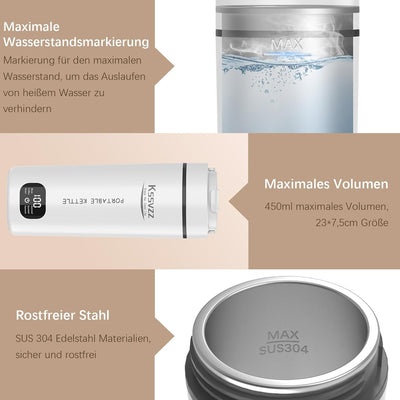 Kssvzz Reisewasserkocher Klein 450ml, Mini Wasserkocher mit 6 Temperatureinstellung, 110~240V 300W T