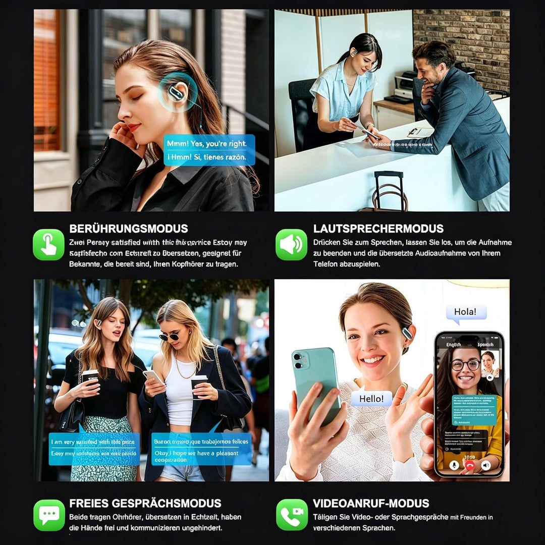 KI Übersetzungskopfhörer Echtzeit 198 Sprachen Bluetooth 6.1 4-in-1 Übersetzung Kopfhörer mit App (k