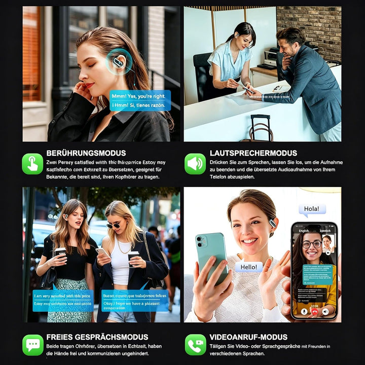 KI Übersetzungskopfhörer Echtzeit 198 Sprachen Bluetooth 6.1 4-in-1 Übersetzung Kopfhörer mit App (k